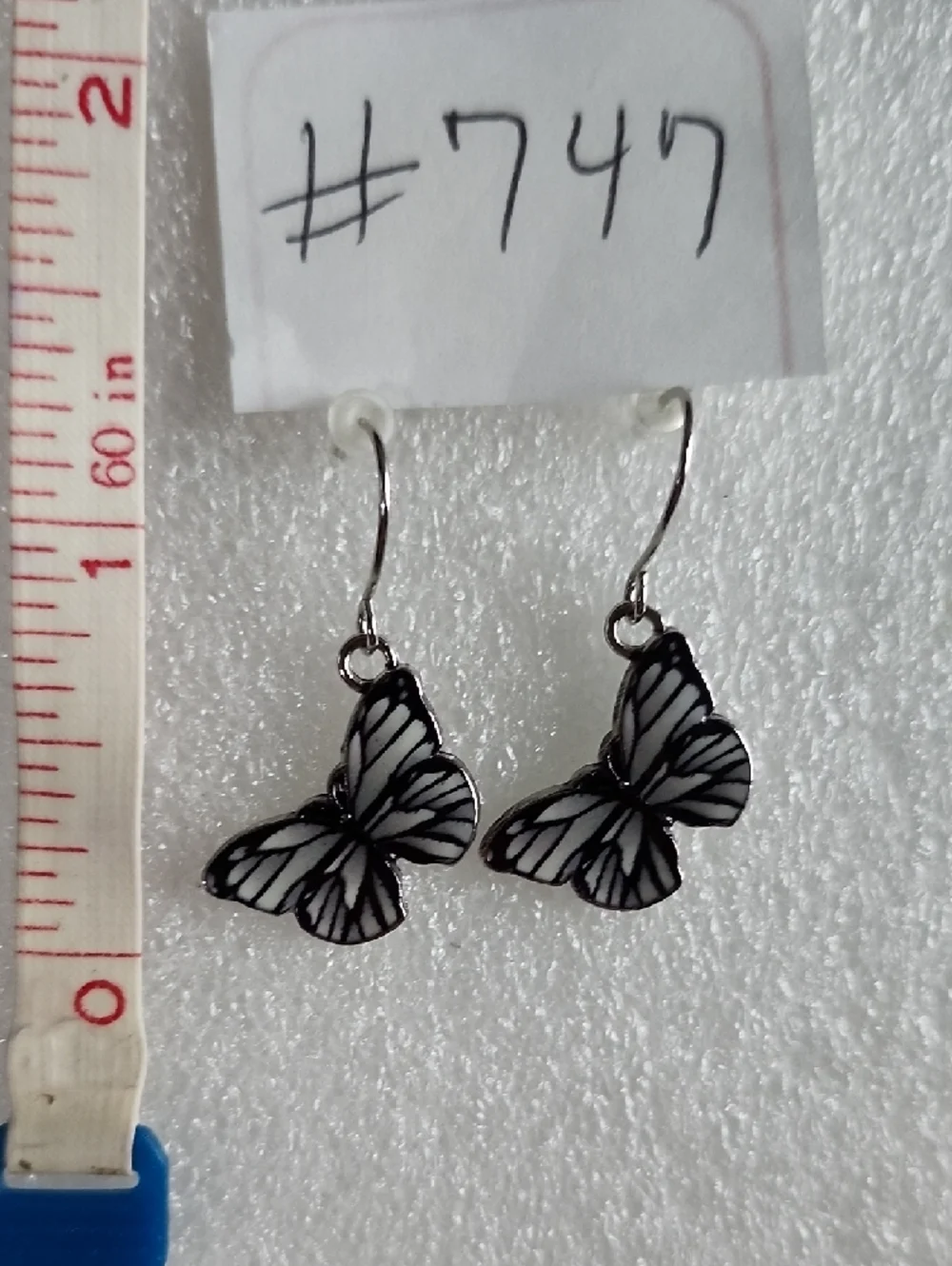 Hand Crafted Black and White Butterfly Drop Earrings